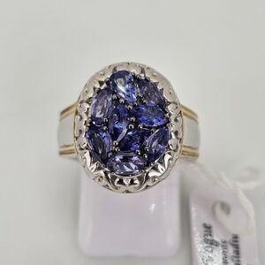 Gems En Vogue Tanzanite Cluster Ring Palladium Sterling Silver 24k Size 7! New